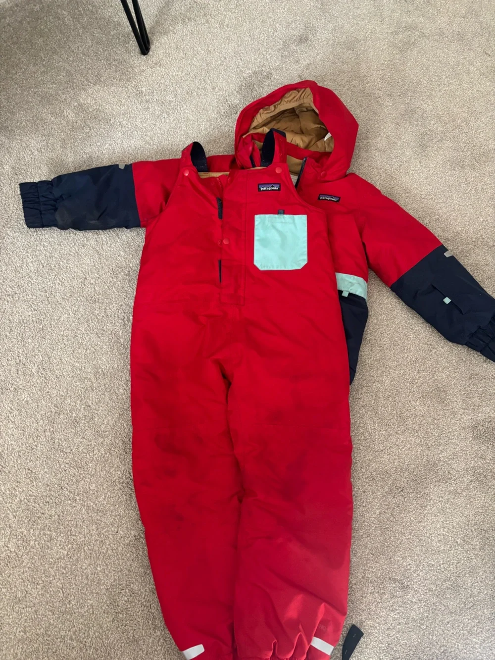 Patagonia Kids Ski Jacket and Pants in Red, Navy & Mint